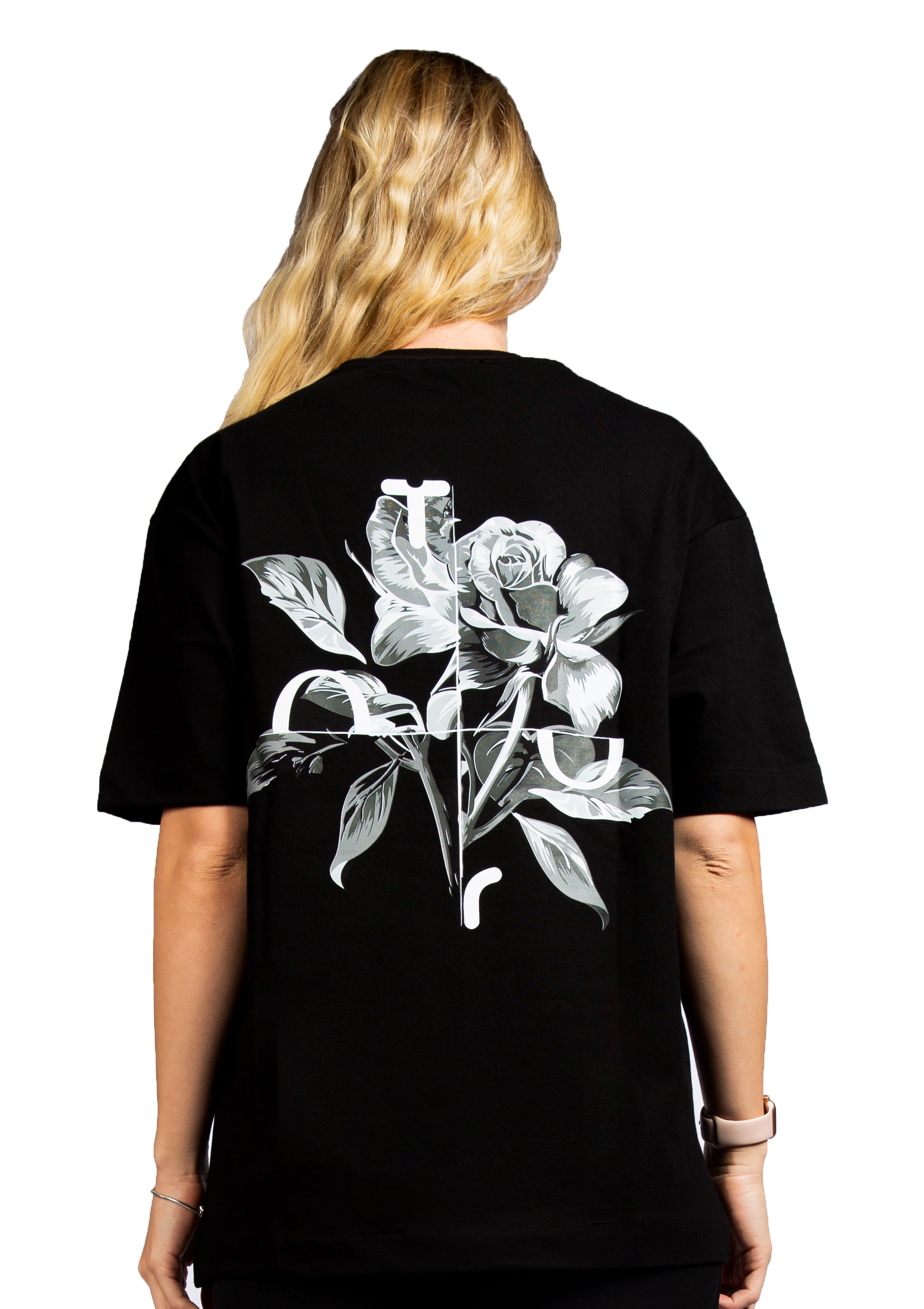 Flower tee Oversized printed Black T-shirt .